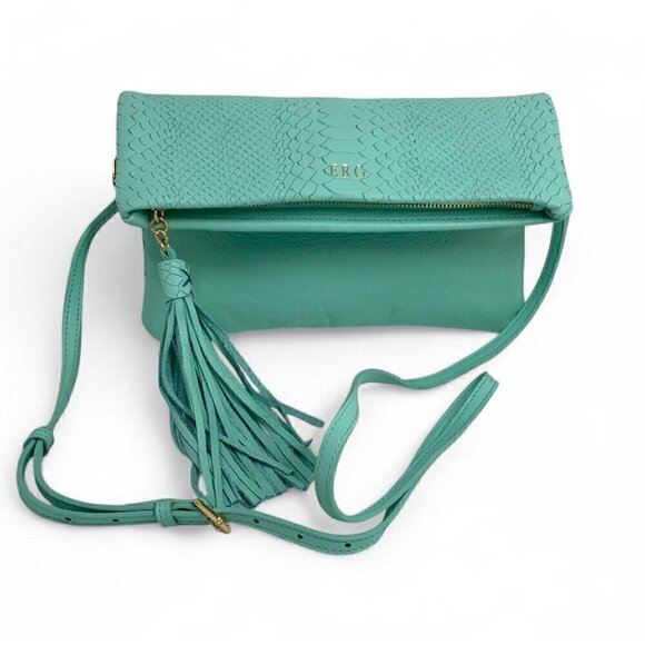 GiGi New York Stella Fold-Over Clutch Convertible Crossbody Green Leather - Picture 9 of 11